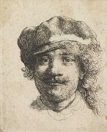 1634年从正面看到的贝雷帽自画像。-哈曼森·伦勃兰特·范·里恩