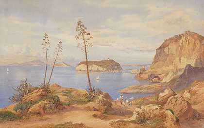1858年波佐利湾尼西达岛的景色。-所罗门·科罗迪