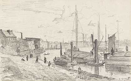 1882年，带驳船的汉堡海景。-保罗·鲍姆