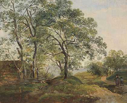 带小屋的丘陵树木景观，1820年底。-约翰·格奥尔格·冯·迪利斯