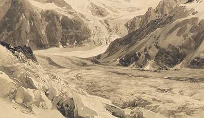 1908年左右，勃朗峰山体上塔库尔冰川和塔莱弗雷冰川的汇合处。-爱德华·西奥多·康普顿