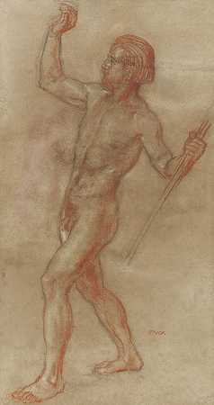 Aktaion（男性裸体，带长矛），约1926年。-法兰兹·斯托克