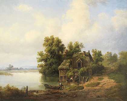 1853年，湖岸上的渔民。-德国