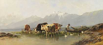 1887年，农民和农民在阿切西湖饲养鹅和牛。-克里斯蒂安·马里