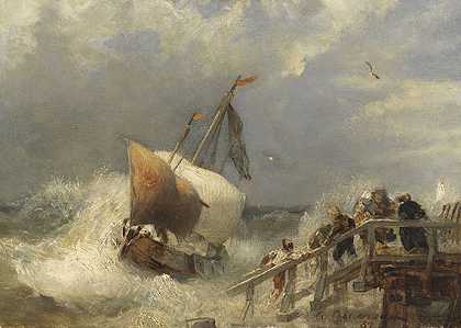 港口风暴，1881年。-安德烈亚斯·阿肯巴赫