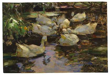 水里的鸭子，没有阳光，大约1915-1932年。-亚历山大·科斯特