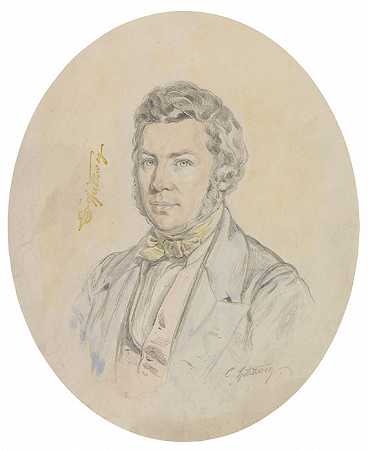 一个年轻人的肖像，大约1840年。-卡尔·施皮茨韦格