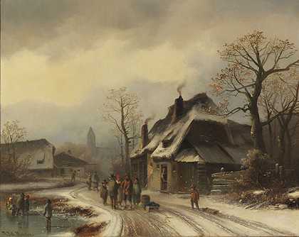 冬季村庄景观，约1860-1880年。-安东娃娃
