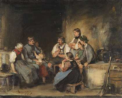 度假者（油画素描），1880年。-弗朗茨·冯·德弗雷格
