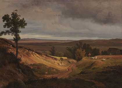 1840年左右，丹麦日德兰西尔克堡附近的希思景观。-路易斯·古利特