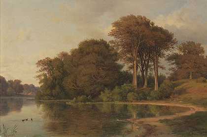 1866年夏季湖岸景观。-路易斯·古利特