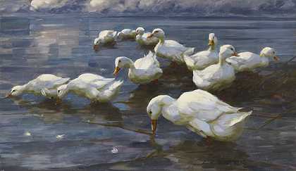 湖岸上的鸭子，1909-1913年。-亚历山大·科斯特