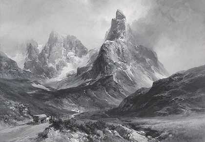 多洛米特山脉中的西蒙·德拉·帕拉（Cimon della Pala），1896年从罗尔山口看到。-爱德华·西奥多·康普顿