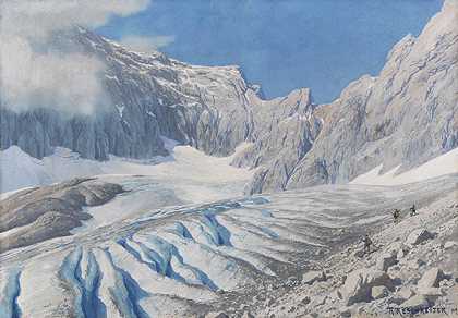 约1900-1920年，在Höllental冰川上（可以看到祖格斯皮茨河）。-鲁道夫·雷施莱特