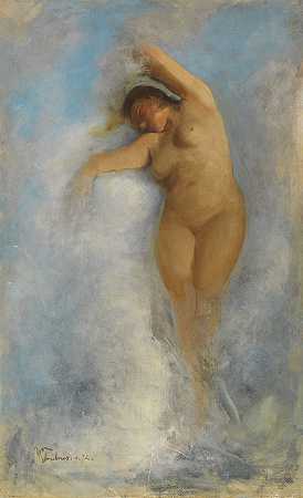 波浪泡沫中的女性裸体：《大洋洲》，1872年。-威廉·特吕布纳