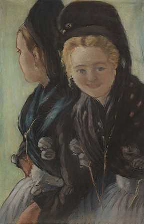 两位身穿弗勒服装的年轻女性，约1901-1914年。-奥托·海因里希·恩格尔