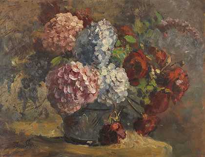 绣球花和玫瑰，嗯1900。-安娜·彼得斯