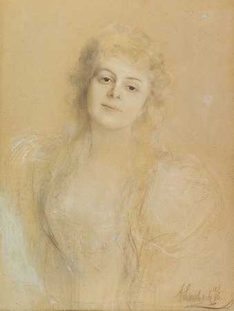 一位年轻女士的肖像，1896年。-法兰兹·冯·伦巴赫