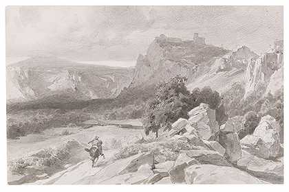 1863年，哈兹山脉城堡废墟雷根斯坦的景色。-安敦·冯·维讷
