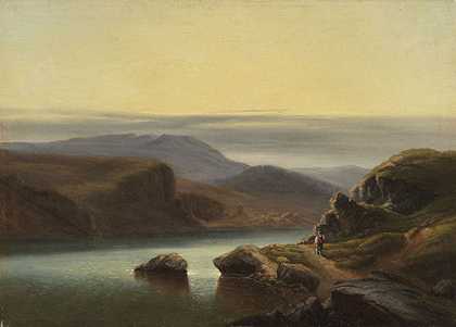 苏格兰风景，岸上有渔民-罗伯特·库默
