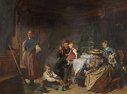 Familienszene，约1860-1890年。-费利克斯·施莱辛格