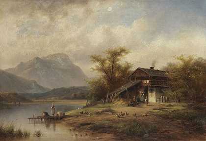 大约1860-1880年，在巴伐利亚湖上游的洗涤日。-安东娃娃