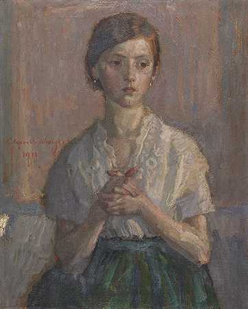 祈祷的女孩，1911年。-克里斯蒂安·兰登伯格
