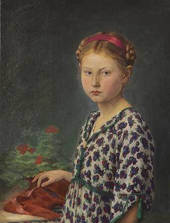 女孩肖像，约1900-1930年。-卡尔·路德维希·哈蒂格