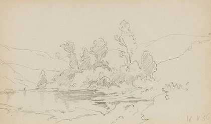 有水的小景观，1856年。-卡尔·施皮茨韦格