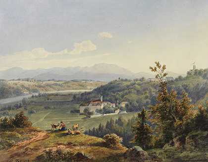 1838年，Schäftlarn修道院的景色。-阿洛伊斯·弗拉德