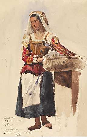 1857年，带篮子的罗马农妇。-尼基廷的阿卡迪乌斯