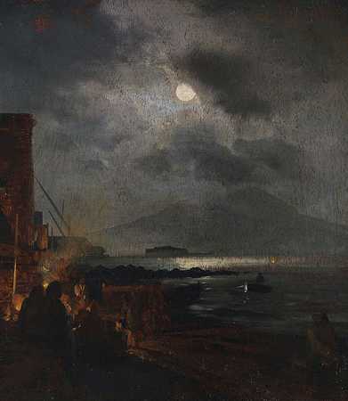 1885年，月光下的那不勒斯湾渔民。-奥斯瓦尔德·阿肯巴赫