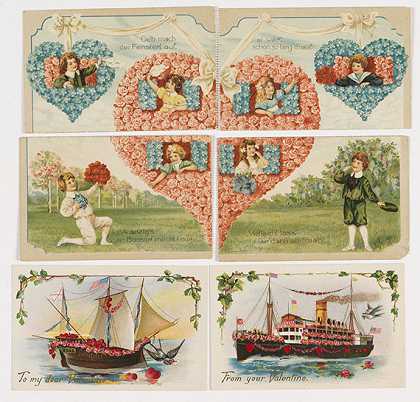 大约1890-1910年情人节的两张专辑，共有600张卡片。-情人节