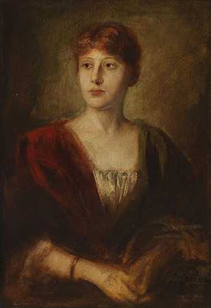 一位年轻女士的肖像，大约1870/80年。-法兰兹·冯·伦巴赫