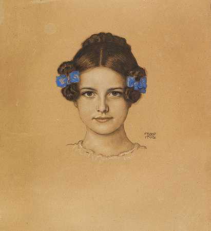 女儿玛丽的肖像，1906年左右。-法兰兹·斯托克