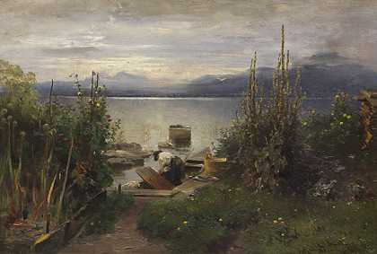 1884年，弗劳恩塞尔河上的花园和渔民。-约瑟夫·沃普纳