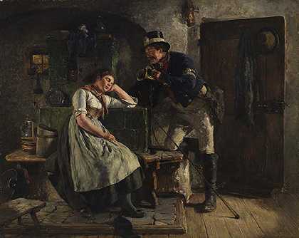 《邮递员与睡女》，1887年。-雨果·考夫曼