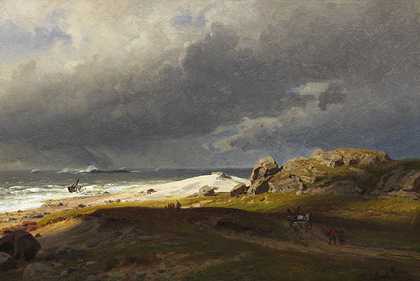 北欧海岸景观，约1875年。-汉斯·弗雷德里克·古德