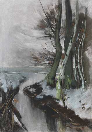 Märkische Winterlandschaft（Ufer am Wentorf地堑），约1905/1907年。-卡尔·哈格梅斯特