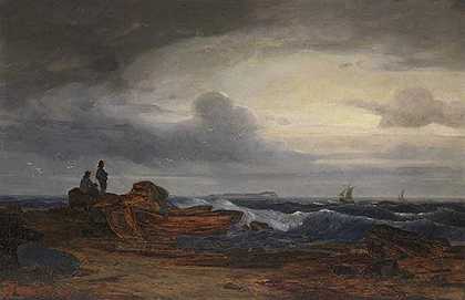 海岸。波罗的海上的渔民和船只，1872年。-卡尔·哈格梅斯特