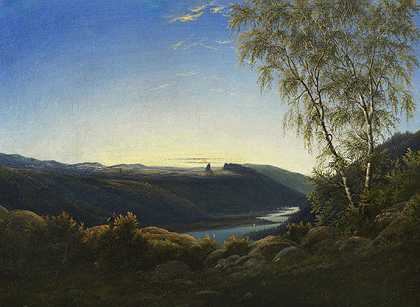 日出时的易北河风景，1821井。-卡尔·瓦格纳
