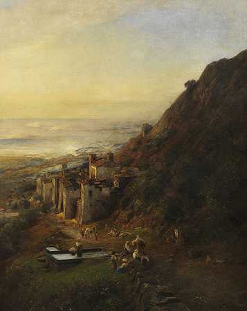 阿马尔菲海岸的风景，大约1860-70年。-阿尔伯特·弗拉姆