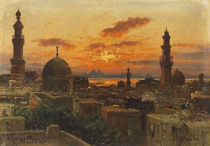 1889年后，暮色中的开罗。-卡尔·伍特克