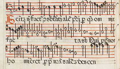1550年羊皮纸上的小音乐手稿。-笔记本字体