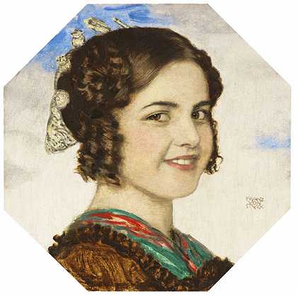 女儿玛丽的肖像，约1912年。-法兰兹·斯托克