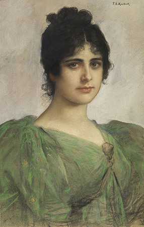 《女士肖像》（贝塔·里丁格·奥尔特），1885/1895年。-弗里德里希·奥古斯特·冯·考尔巴赫