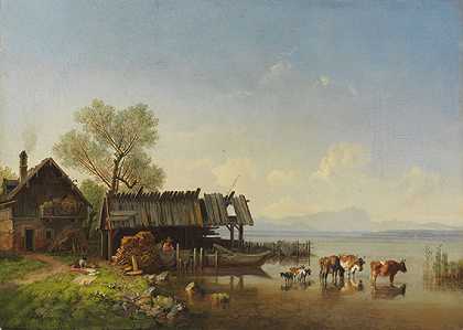 1850年左右，斯塔恩贝格湖（Lake Starnberg）可以看到韦特尔斯坦山脉（Wetterstein Mountains）。-海因里希·比克尔