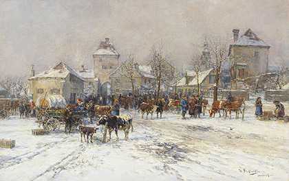 1900年左右，冬季的牛市。-卡尔·斯图尔穆勒