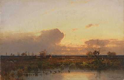日落中的达豪风景，1883年。-亚历山大·斯威泽夫斯基