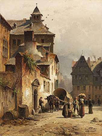 城市景观（Liège？），大概是1860年代。-八月爱德华·施利克